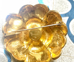 Vintage CHANEL golden camellia/rose flower pin brooch. Good for jacket, hat, scarf etc. Elegant and classic. Best vintage gift.