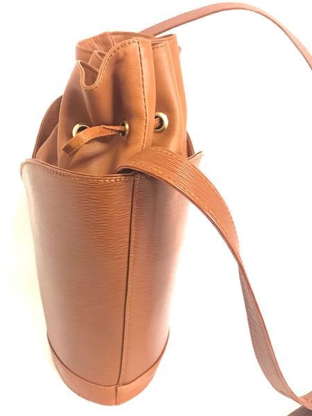 Leather Accents Drawstring Tote Shoulder Bucket Handbags for Women (beige):  Handbags