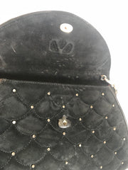 Vintage Valentino Garavani black suede leather shoulder bag, clutch purse with crystal stones and scale quilted stitches. 050816f4