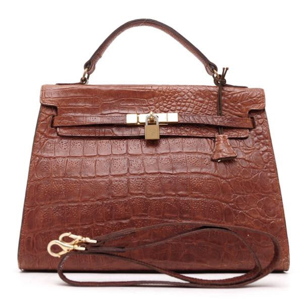 Vintage Mulberry croc embossed leather Kelly bag with shoulder strap. Roger Saul era. Rare masterpiece. 050201rl