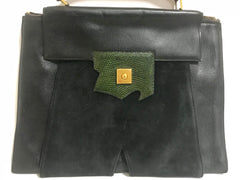 80's Vintage HERMES business portfolio bag, president in calf, suede, lizard. Stamp R, 1988. Limited edition back in the era. Unisex
