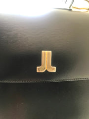 Vintage Lanvin black leather shoulder bag with logo motif. Classic masterpiece. 050320r11