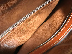 Vintage Fendi brown epi leather messenger bag, shoulder purse with iconic Janus medallion embossed motif at front. Unisex. Rare bag.