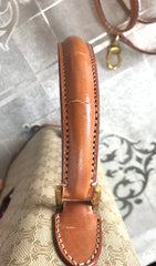Vintage Celine beige macadam blaison handbag with brown leather trimming. Classic purse. Shoulder bag.