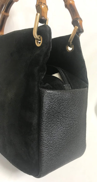 Gucci Vintage Black Suede Top Handle Bag with Leather - 1950's - GHW For  Sale at 1stDibs