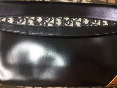 Vintage Christian Dior black calfskin leather large clutch shoulder purse with navy trotter jacquard and golden frames.Comes with coin case.