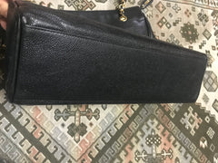 Vintage CHANEL black caviarskin chain large tote bag, shoulder purse with CC stitch marks. Classic and daily use bag