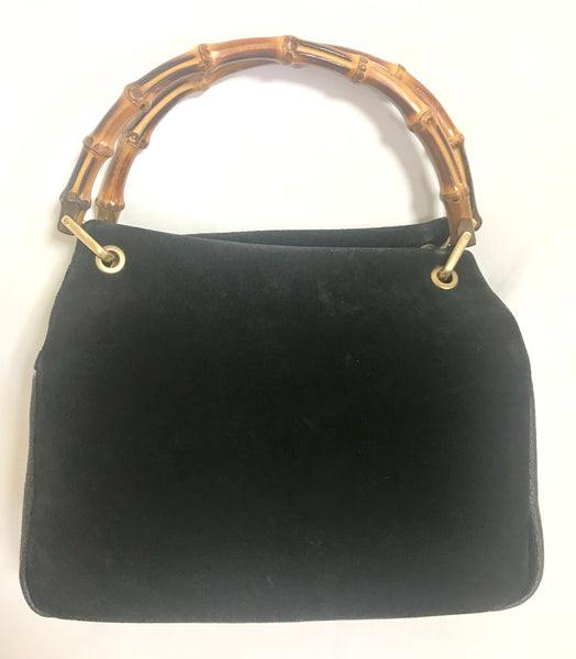 Gucci Black Suede Bag with Bamboo Handle