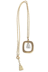 Vintage LANVIN golden skinny chain necklace with square and silver logo charm pendant top. Must have classic vintage jewelry piece. 050407r1