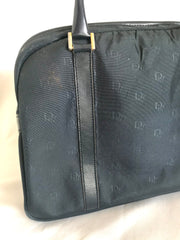 Vintage Christian Dior navy handbag with logo jacquard nylon and leather trimmings. Classic purse.