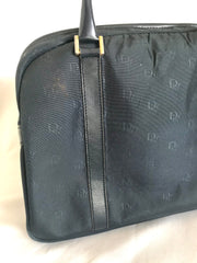 Vintage Christian Dior navy handbag with logo jacquard nylon and leather trimmings. Classic purse. 0506288e