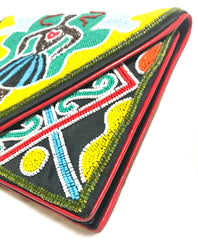 Vintage Renaud Pellegrino colorful and ethnic design beaded clutch bag, shoulder bag. One of a kind handmade masterpiece. Made in France.