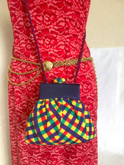 Ves Vintage Bottega Veneta intrecciato woven grosgrain tape pouch clutch bag, shoulder bag in yellow, blue, purple, red, and green. Rare piece.