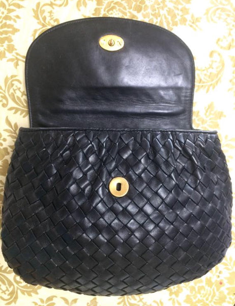 Bottega Veneta Vintage Intrecciato Black Woven Leather Crossbody