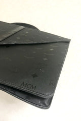 Vintage MCM black monogram briefcase, business bag, document purse with leather handle. Great masterpiece by Michael Cromer. 050320r19