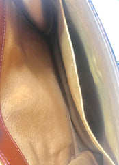 Vintage MCM classic brown monogram Kelly bag with golden logo plate. Perfect daily use bag. By Michael Cromber, Germany