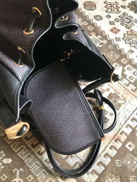 Vintage YSL Yves Saint Laurent Grays Fur Drawstring Shoulder Logo Shoulder  Bag