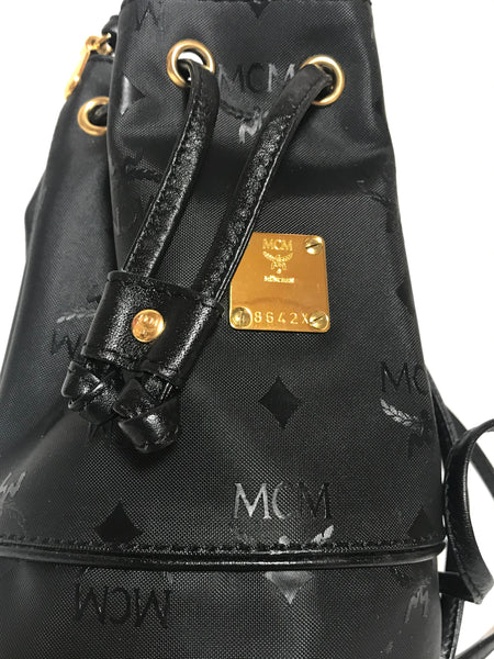 MINT. Vintage MCM black monogram small hobo bucket shoulder bag