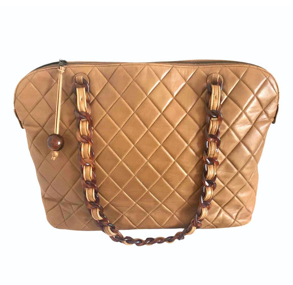 Chanel Vintage Tortoise Lucite Chain Strap & CC Charm Shoulder Bag 1990's