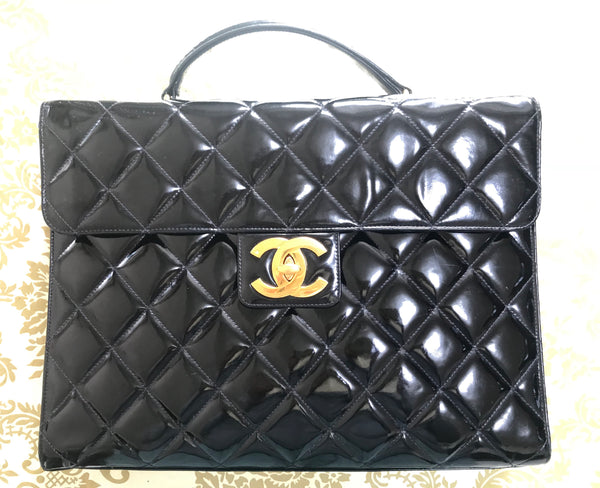 1990s. Vintage CHANEL black patent enamel briefcase business bag with –  eNdApPi ***where you can find your favorite designer  vintages..authentic, affordable, and lovable.