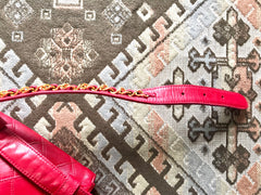 Vintage CHANEL red leather 2.55 waist purse, fanny pack, hip bag with gold CC closure and chain belt. Belt 28”- 33”(71cm~77cm).