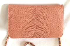 Vintage CHANEL milky pink genuine lizard leather 2.55 shoulder bag with golden CC mark and and chain strap. Rare masterpiece. 050323re10