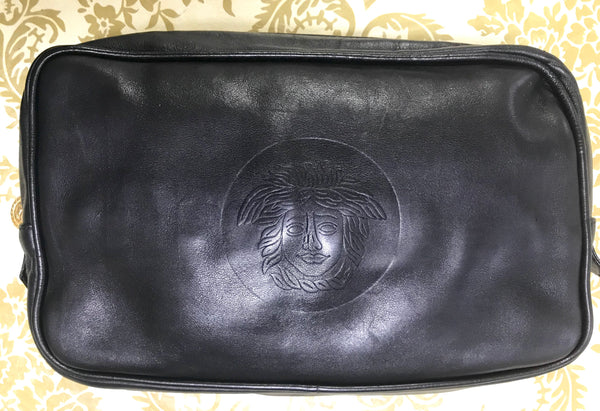 Vintage Gianni Versace Couture Black Patent Hand Bag Medusa Gold 80’s