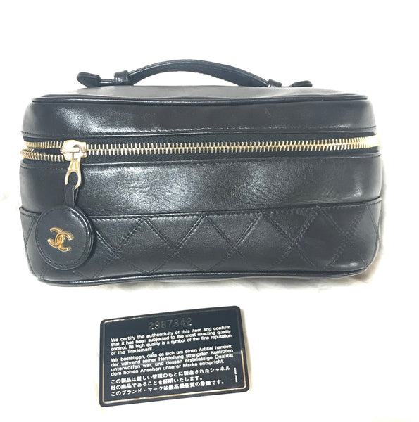 Vintage CHANEL black calfskin cosmetic and toiletry vanity bag