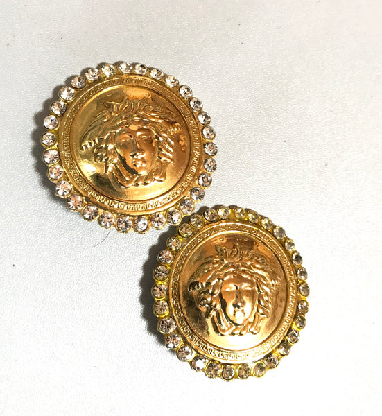 Authentic Gianni Versace Medusa Face Clip on Gold-Tone Earrings