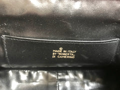 Vintage Roberta di Camerino wine red, grey, and black geometric pattern velvet handbag with golden logo charms. 060905r6
