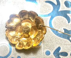 Vintage CHANEL golden camellia/rose flower pin brooch. Good for jacket, hat, scarf etc. Elegant and classic. Best vintage gift.