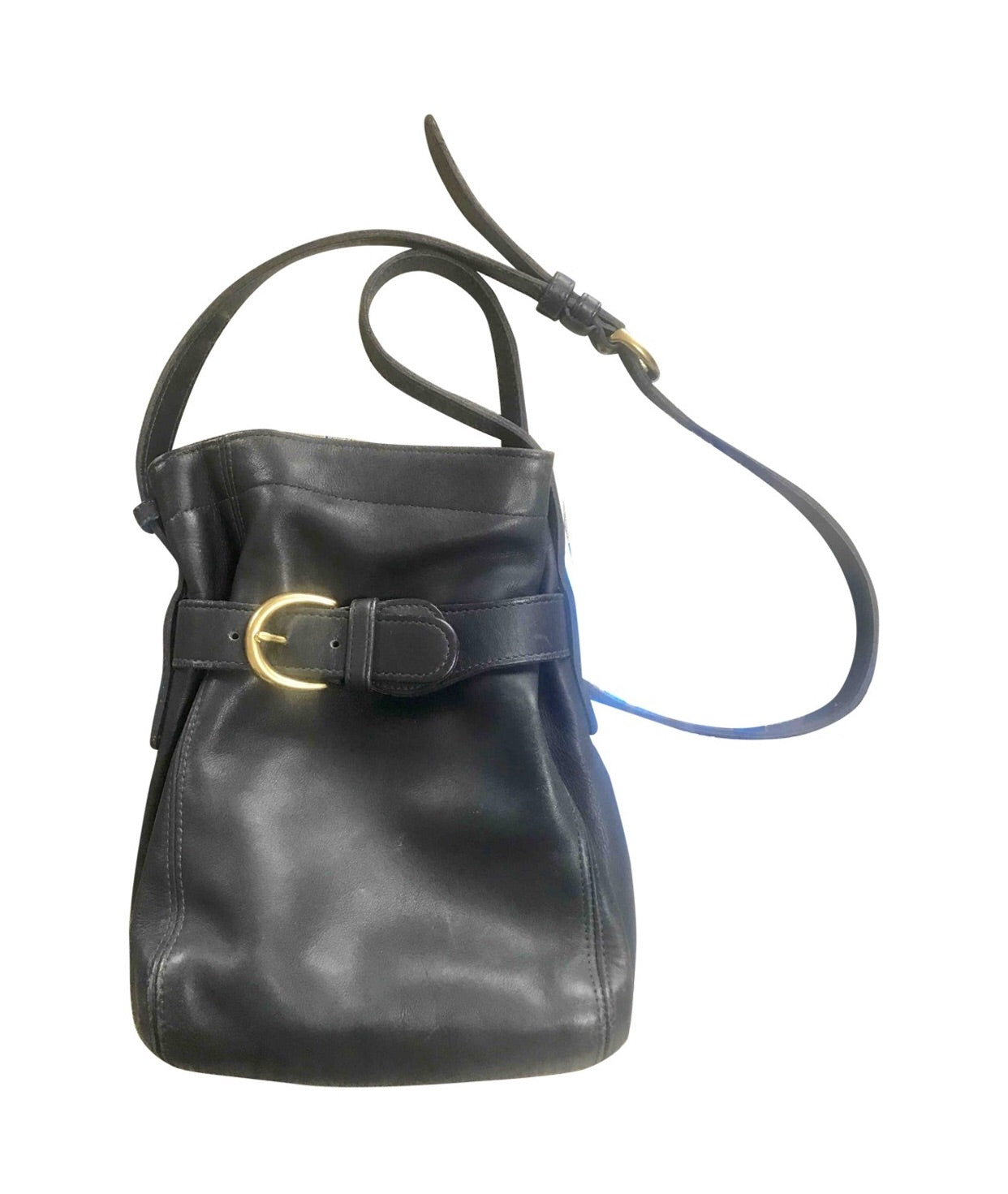 Vintage COACH navy genuine leather hobo bucket shoulder bag, classic purse. Made in Costa Rica