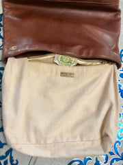 1990s. Vintage Bottega Veneta brown leather shoulder tote bag with logo embroidery. Claissic daily use bag.