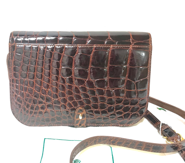 Vintage GUCCI brown crocodile leather shoulder bag with GG mark