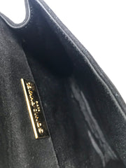 Vintage Sonia Rykiel black suede leather purse with golden logo brass. Quilted suede bag. 0404254