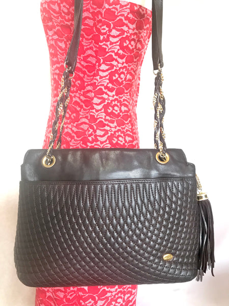 Vintage Bally quilted dark brown leather chain mix shoulder bag