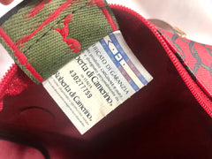 Vintage Roberta di Camerino red, green and navy duffle style purse with gold tone R logo charm. TALON zipper. 050315r2