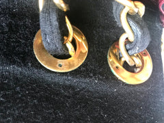 Vintage CHANEL black jersey 2.55 classic jumbo, large chain, large shoulder bag with golden CC. Stripe stitch