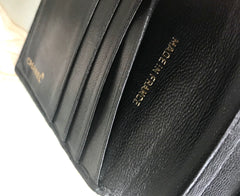 80's vintage CHANEL black calfskin square stitched wallet, bill, card case. Unisex purse.