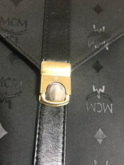 Vintage MCM black monogram briefcase, business bag, document purse with leather handle. Great masterpiece by Michael Cromer. 050320r19