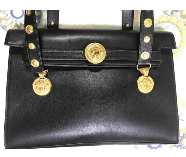 Vintage Gianni Versace genuine black leather Kelly style bag with Meda –  eNdApPi ***where you can find your favorite designer  vintages..authentic, affordable, and lovable.