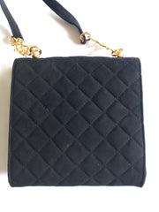 Vintage Sonia Rykiel black suede leather purse with golden logo brass. Quilted suede bag. 0404254