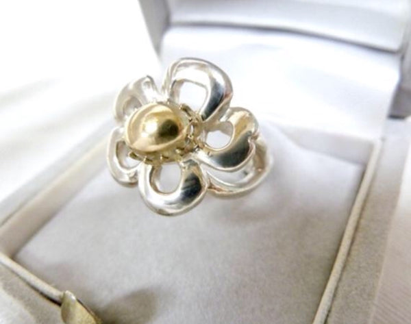 Vintage Hermes 925 silver and 18k gold combination flower design