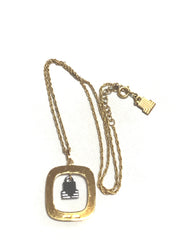 Vintage LANVIN golden skinny chain necklace with square and silver logo charm pendant top. Must have classic vintage jewelry piece. 050407r1