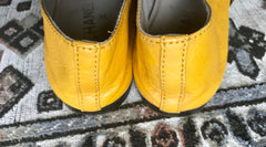 Vintage CHANEL yellow calfskin leather flat pump shoes with triple skinny chain belts. EU 36, US6-6.5