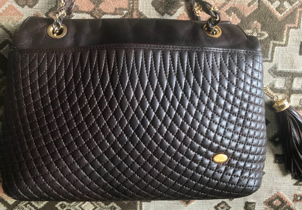 Vintage Bally Black Quilted Fabric and Leather Shoulder Bag Serial