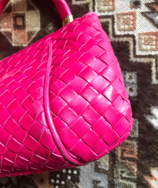 BOTTEGA VENETA Intrecciato Veneta Hobo Shoulder Bag Pink Woven Leather