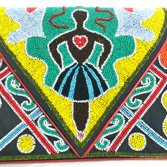 Vintage Renaud Pellegrino colorful and ethnic design beaded clutch bag, shoulder bag. One of a kind handmade masterpiece. Made in France.