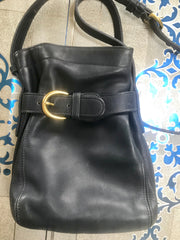 Vintage COACH navy genuine leather hobo bucket shoulder bag, classic purse. Made in Costa Rica