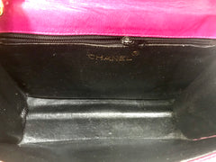 Vintage CHANEL hot pink genuine lizard leather envelop style flap shoulder bag with CC stitch mark and golden chain strap. Rare masterpiece. 050316r2